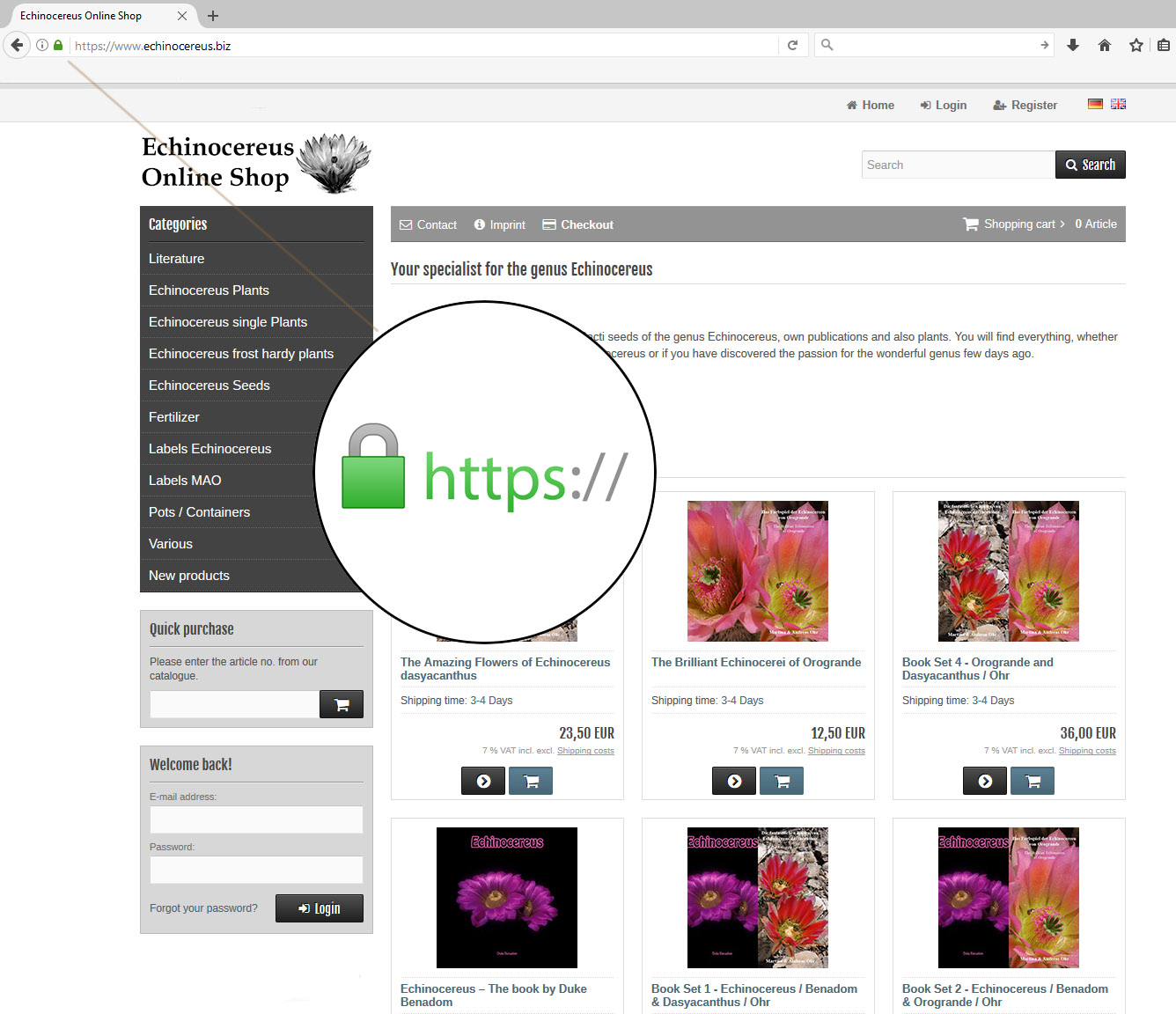 Echinocereus Online Shop jetzt mit SSL Verschlüsselung